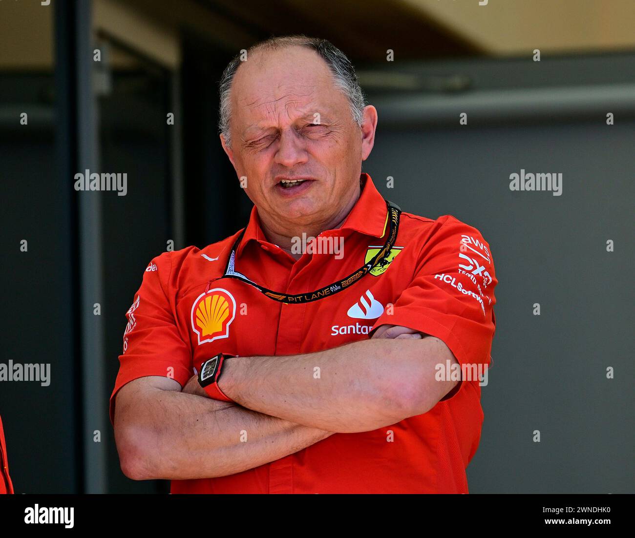 1. März 2024, Bahrain International Circuit, Sakhir, Formel 1 Gulf Air Bahrain Grand Prix 2024, im Bild Team Chef Frederic Vasseur (Scuderia Ferrari) Credit: dpa Picture Alliance/Alamy Live News Stockfoto