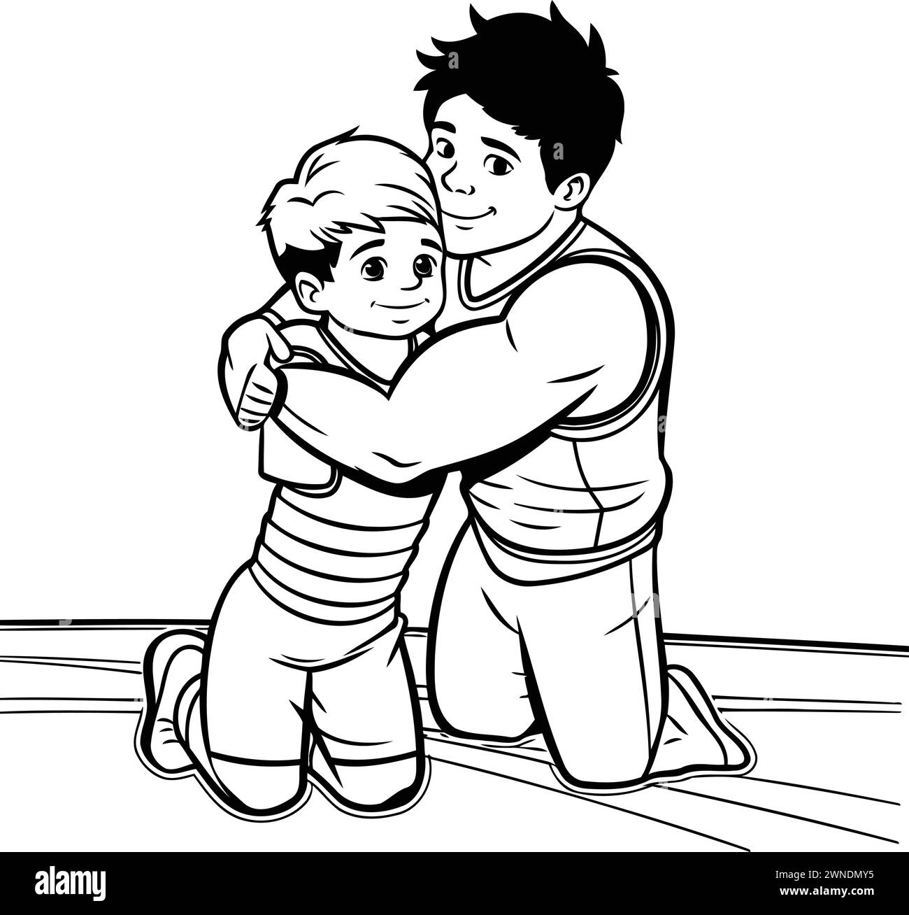 Vater und Sohn. Vektor-Illustration eines Vaters und Sohnes, die sich umarmen. Stock Vektor