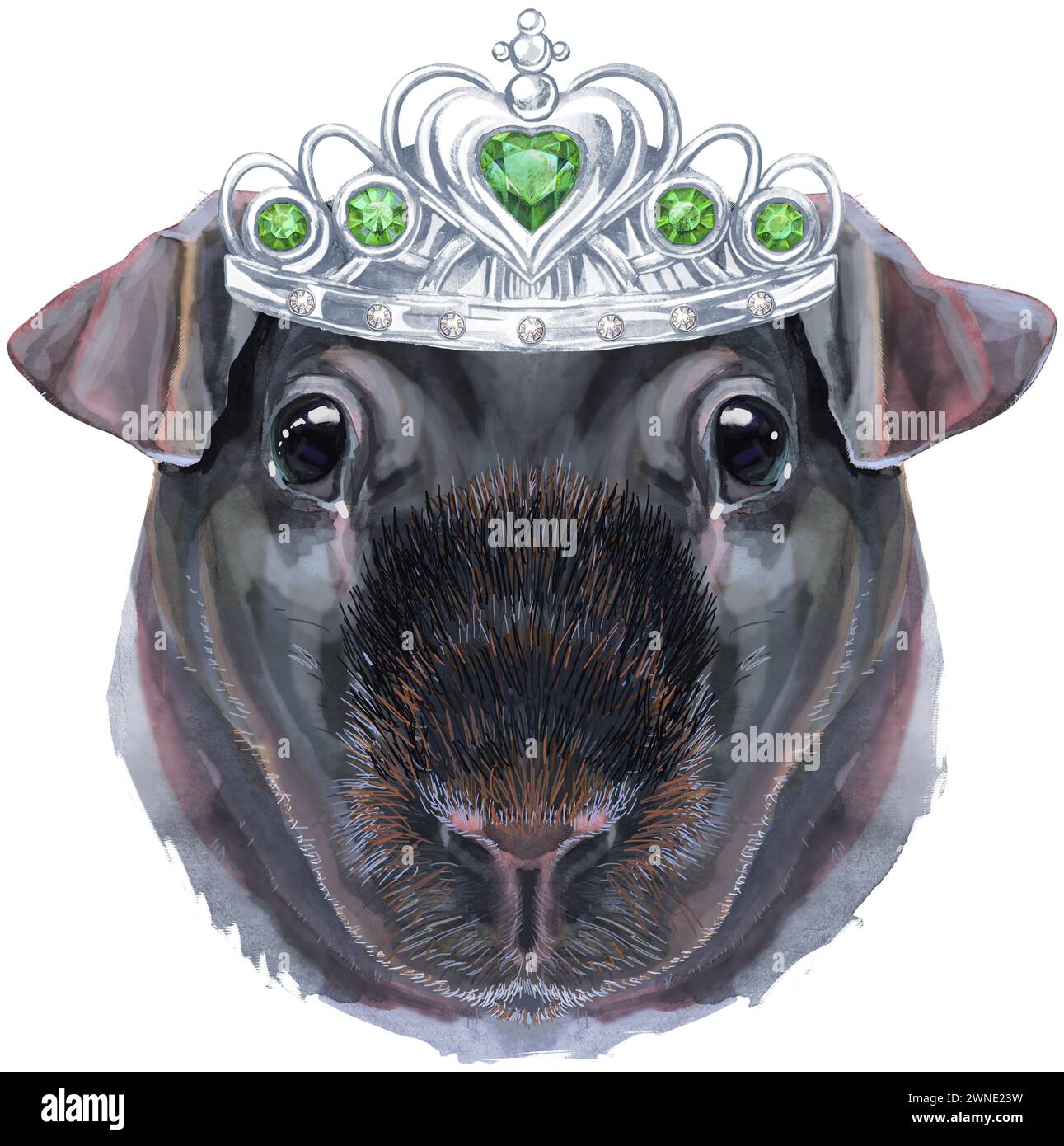 Niedliches CNavy in silberner Krone. Pig für T-Shirt-Grafiken. Aquarell Skinny Meerschweinchen Illustration Stockfoto
