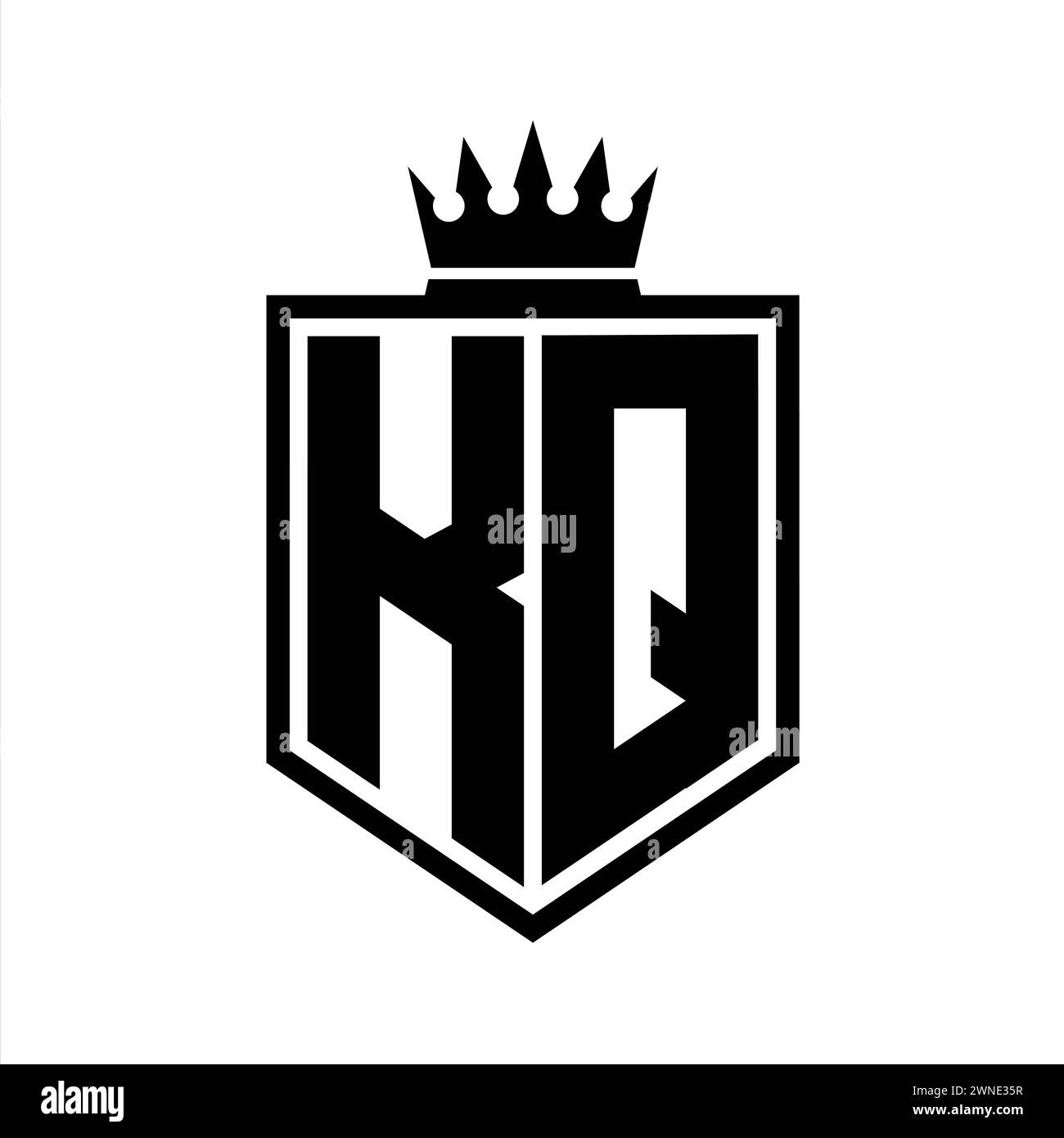 KQ Letter Logo Monogramm auffällige geometrische Form mit Kronenumrandung in Schwarz und weiß Stockfoto