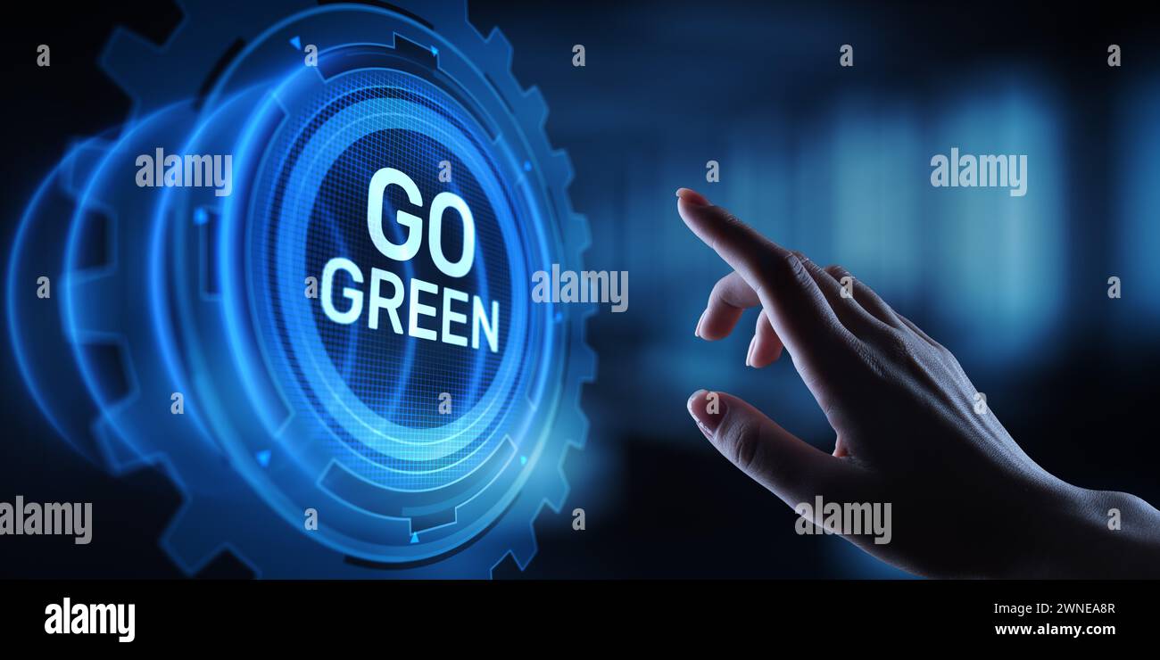 GEHEN Sie grün Öko-Technologie Ökologie Erde Planeten sparen alternative Energie. Auf dem virtuellen Bildschirm. Stockfoto