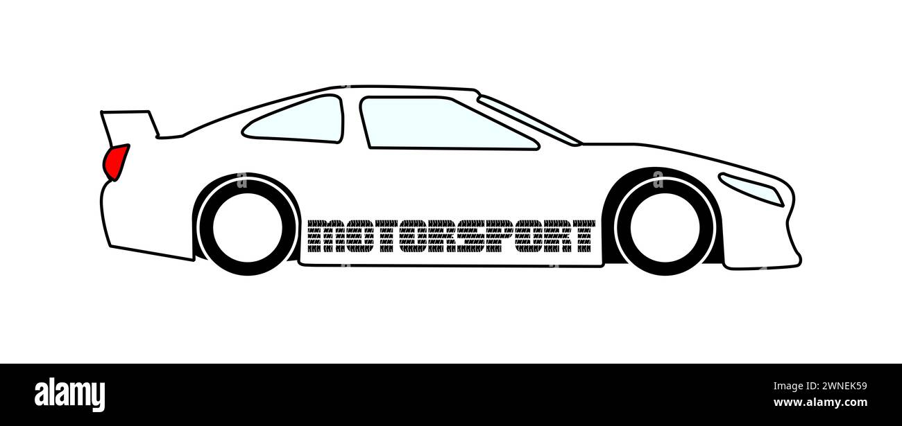 Ein typisches Sicherheitsfahrzeug der Motorsportlimousine in schwarzer Umrandung auf weißem Hintergrund mit dem Text Motorsport Stockfoto