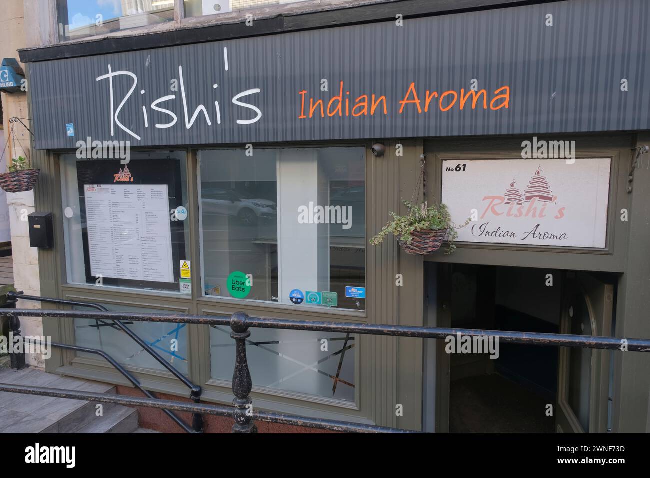 Plan B für Rishi Sunak? Ein indisches Restaurant namens Rishi's in Glasgow, Schottland, Großbritannien. Könnte das der nächste Job des Premierministers sein Stockfoto