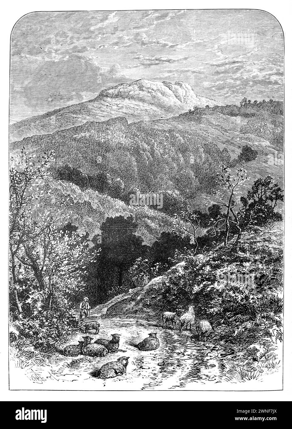 Sheeps Tor, Dartmoor, Devon; 19. Jahrhundert; Schwarz-weiß-Illustration aus „Our Our Own Country“ eine beschreibende, historische und bildhafte Anleitung für Großbritannien, die Ende der 1880er Jahre von Cassell, Petter, Galpin & Co. Veröffentlicht wurde. Historische Bilder von Briatin. Stockfoto