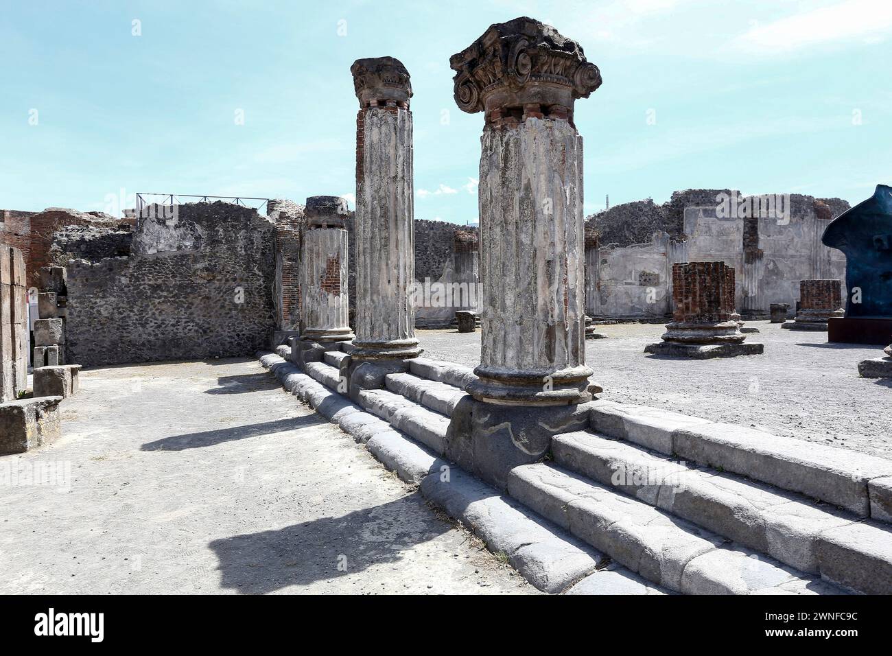 Berühmte antike Ruinen der Stadt Pompeji, Italien. Pompeji wurde nach dem Ausbruch des Vesuvs im Jahre 79 n. Chr. mit Asche und Bimsstein begraben. Stockfoto