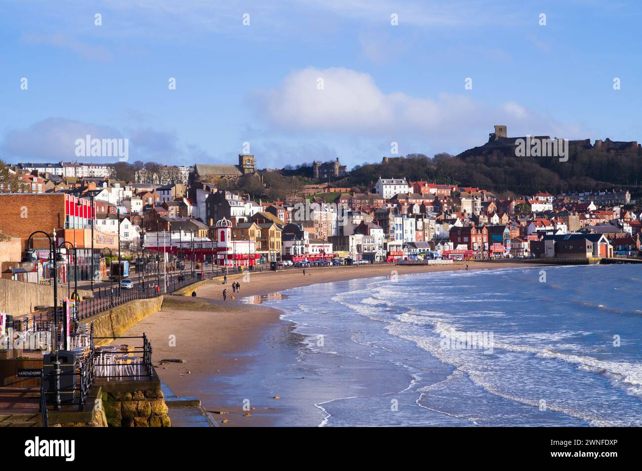 Scarborough South Bay Beach früh am Morgen Stockfoto