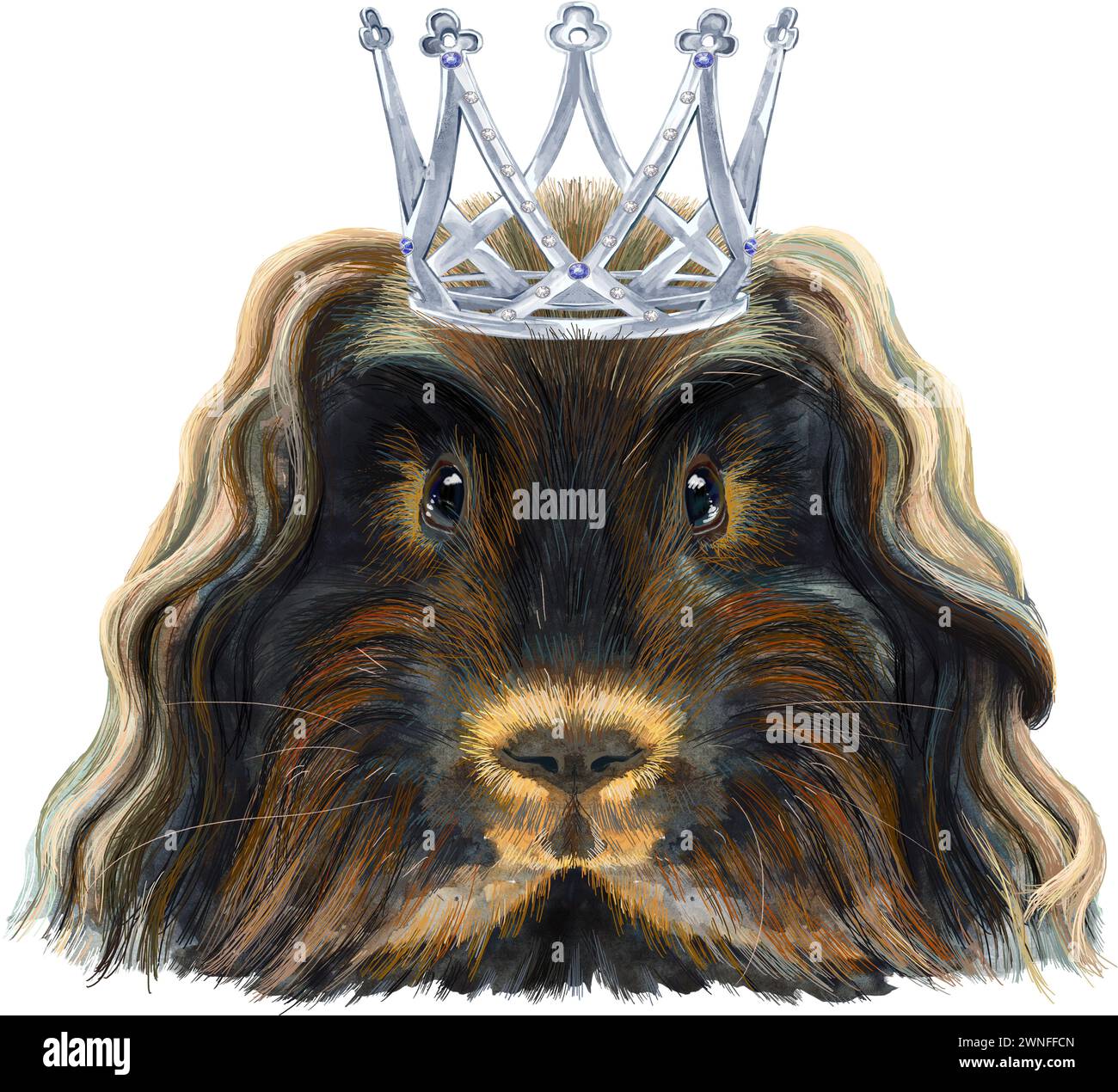 Niedliches CNavy in silberner Krone. Pig für T-Shirt-Grafiken. Aquarell Merino Meerschweinchen Illustration Stockfoto
