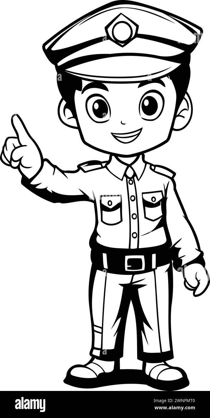 Polizist Zeigefinger Cartoon Maskottchenfigur Illustration Stock Vektor