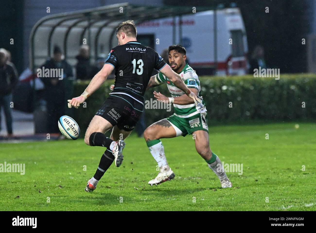 Treviso, Italien. März 2024. Stafford Mcdovall ( Glasgow Warriors ) während des Spiels zwischen Benetton Rugby und Glasgow Warriors, 11Â° Runde URC 2023/2024 im Stadio Monigo (TV), am 2. März 2024. Während des Spiels Benetton Rugby vs Glasgow Warriors, United Rugby Championship in Treviso, Italien, 02. März 2024 Credit: Independent Photo Agency/Alamy Live News Stockfoto