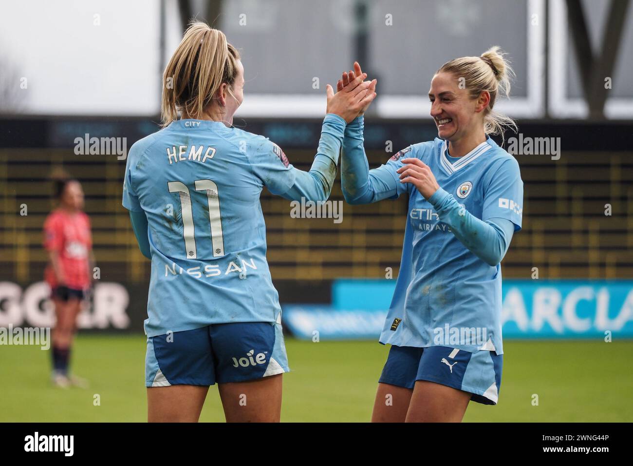 Manchester, Großbritannien. März 2024. Manchester, England, 2. März 2024: Lauren Hanp (11 Manchester City) feiert ihr Tor während des Barclays FA Womens Super League Fußballspiels zwischen Manchester City und Everton im Joie Stadium in Manchester, England (Natalie Mincher/SPP) Credit: SPP Sport Press Photo. /Alamy Live News Stockfoto