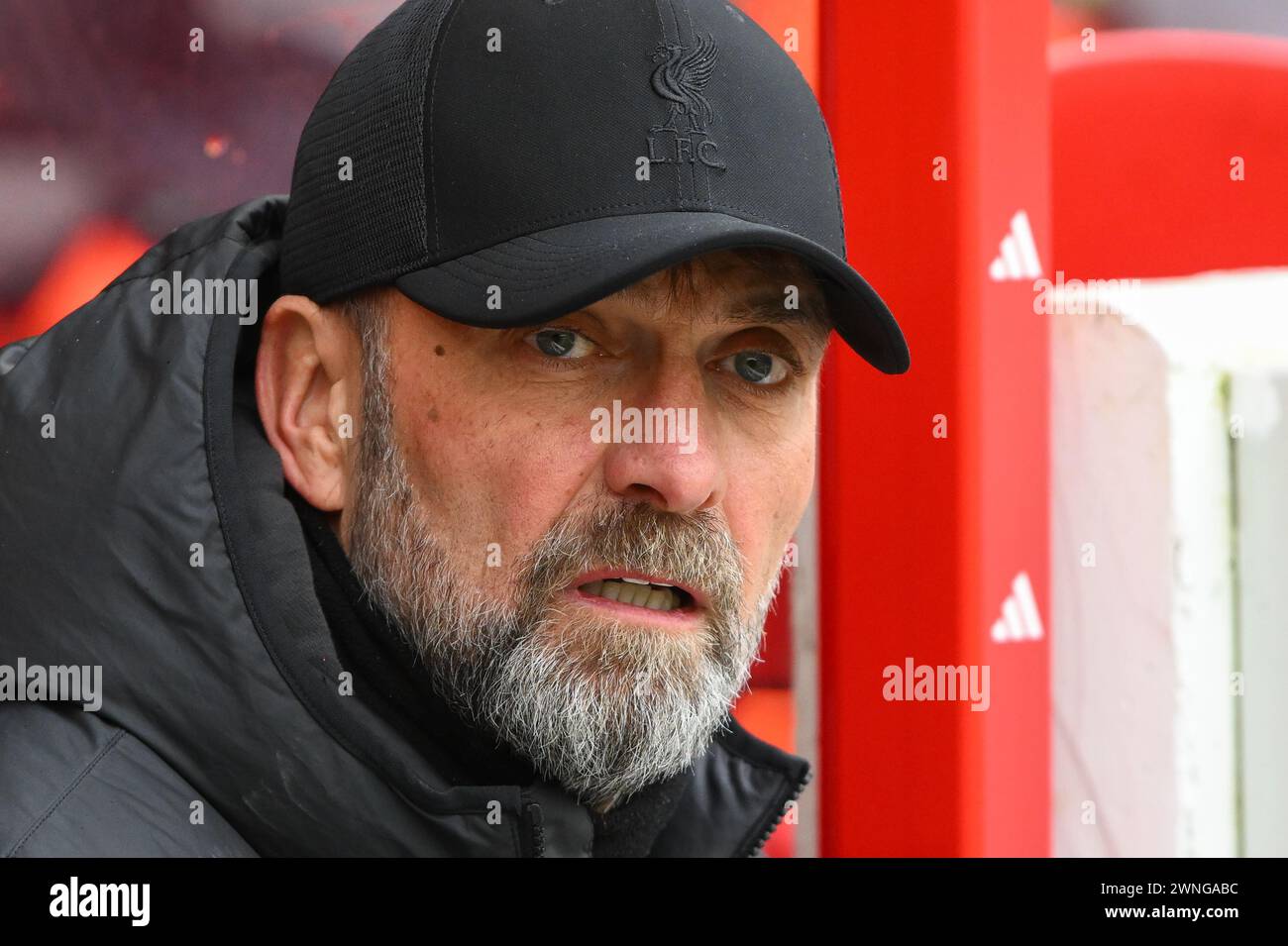 Jurgen Klopp, Trainer von Liverpool während des Premier League-Spiels zwischen Nottingham Forest und Liverpool auf dem City Ground, Nottingham am Samstag, den 2. März 2024. (Foto: Jon Hobley | MI News) Credit: MI News & Sport /Alamy Live News Stockfoto