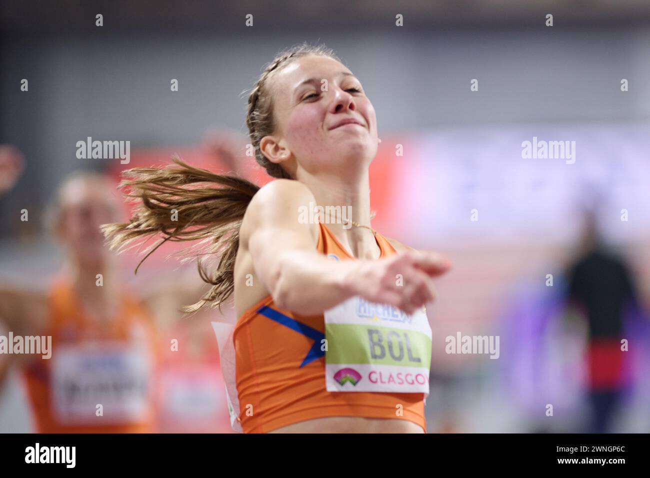 Glasgow, Großbritannien. März 2024. GLASGOW, SCHOTTLAND - 2. MÄRZ: Femke Bol aus den Niederlanden trat am 2. März 2024 in Glasgow in der Emirates Arena auf der 400-m-Strecke an. (Foto von /Orange Pictures) Credit: Orange Pics BV/Alamy Live News Stockfoto