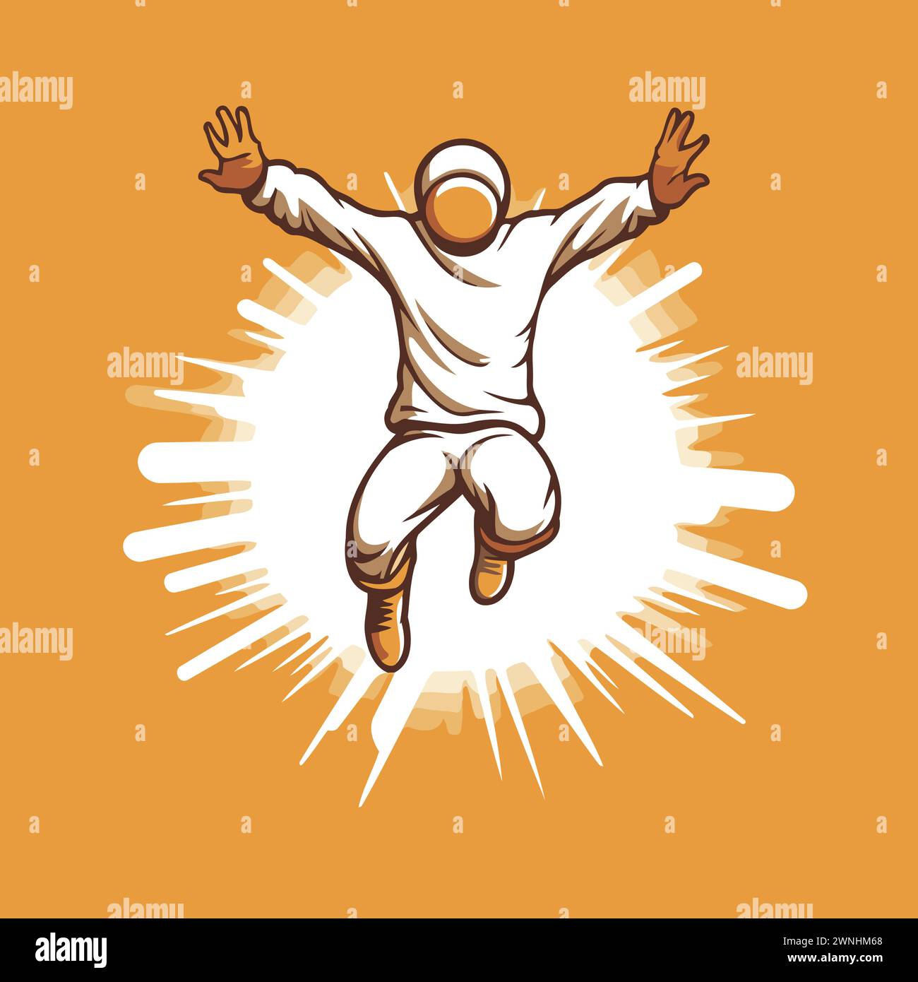 Illustration eines Cricketspielers, der mit gestreckten Armen springt. Stock Vektor