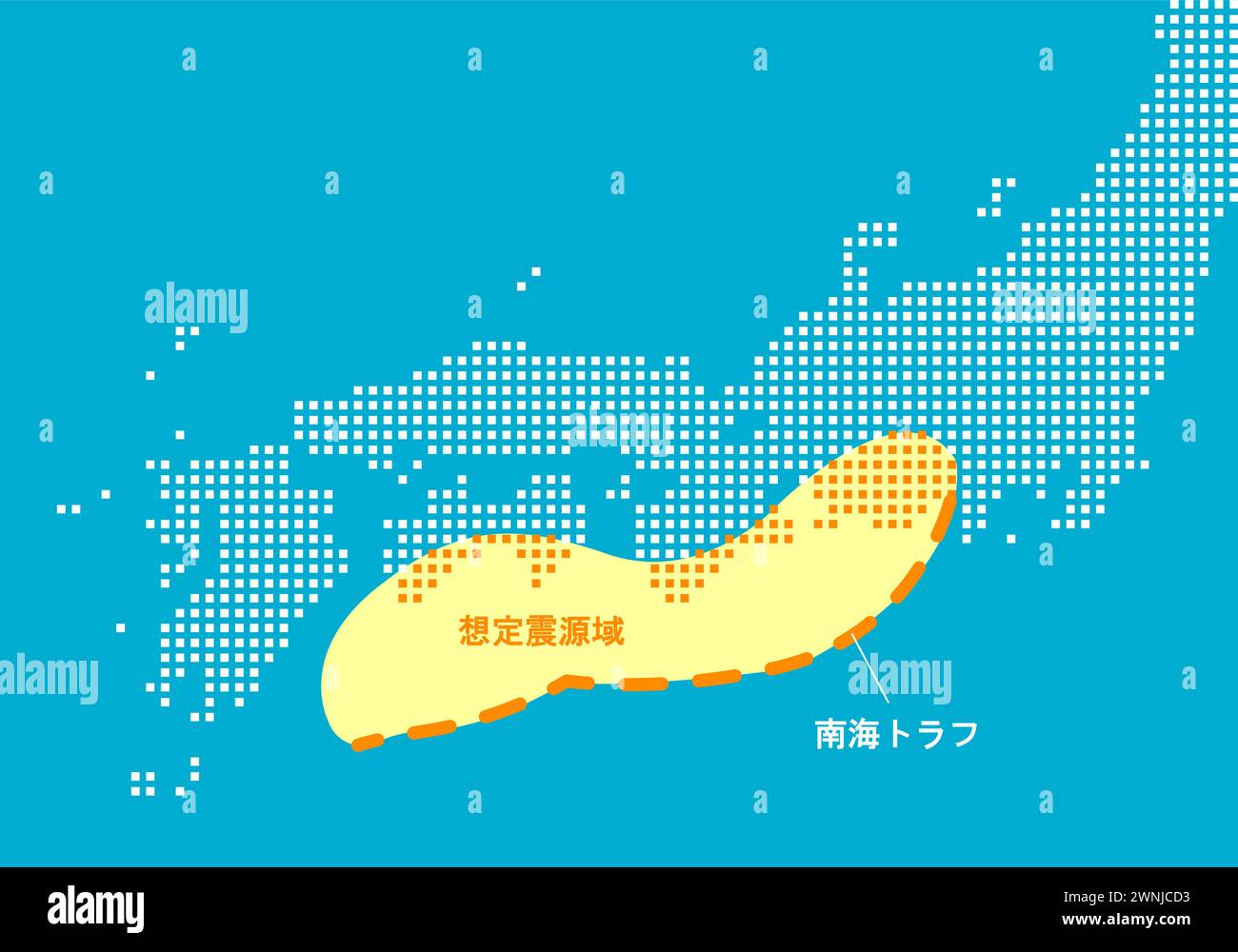 Hypozentrale Landkarte des Nankai-Trogbebens. Stock Vektor