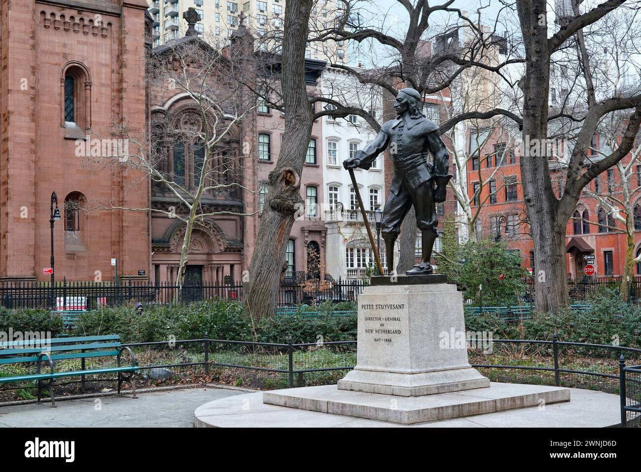 New York City, Stuyvesant Square, mit Statue des niederländischen Gründers Stockfoto