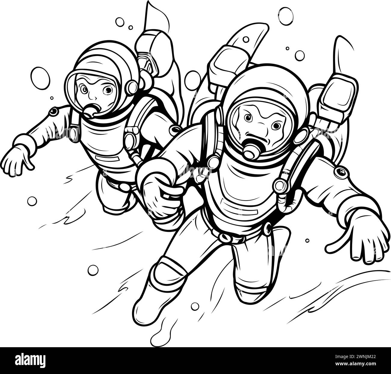 Ein paar Astronauten im Raumanzug. Malbuch für Erwachsene Stock Vektor