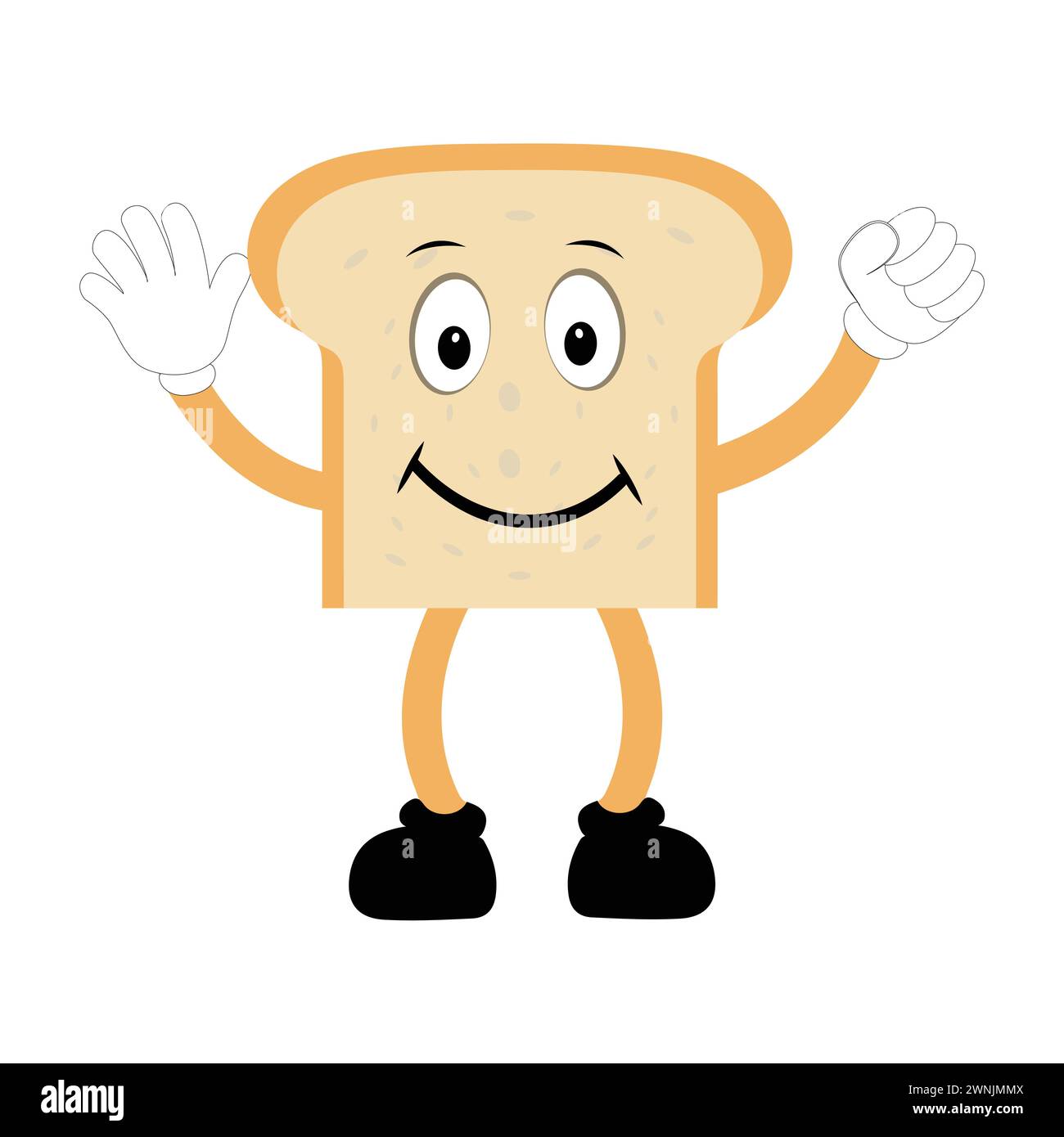 Happy Bread Slice Cartoon Mascot Charakter, lustige Sandwich Cartoon Vintage Brotcharakter Retro Style Brot Logo Vektor Illustration 60er Jahre 70er Jahre Stock Vektor