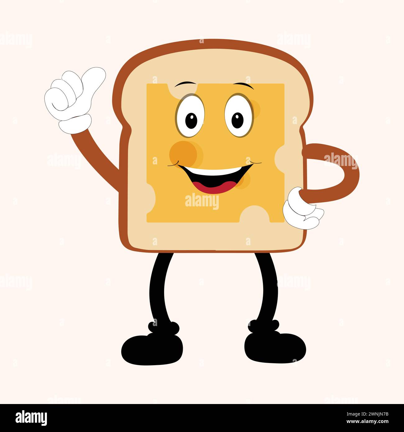 Happy Bread Slice Cartoon Mascot Charakter, lustige Sandwich Cartoon Vintage Brotcharakter Retro Style Brot Logo Vektor Illustration 60er Jahre 70er Jahre Stock Vektor