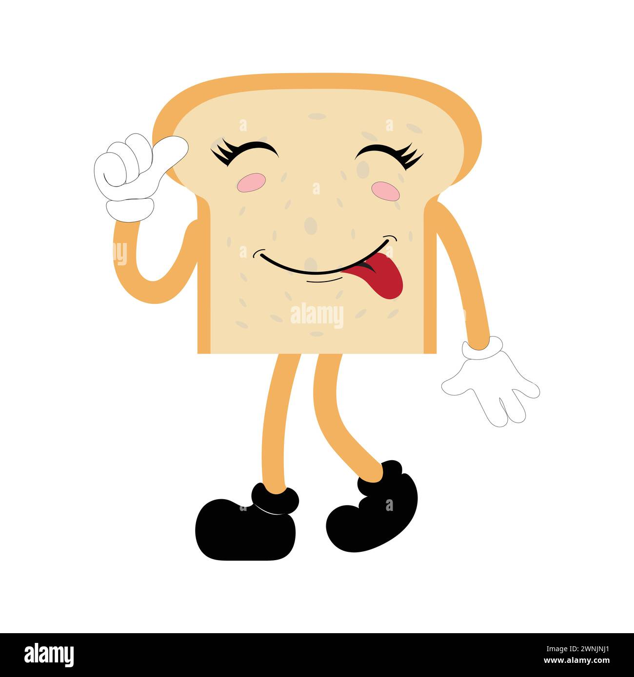 Happy Bread Slice Cartoon Mascot Charakter, lustige Sandwich Cartoon Vintage Brotcharakter Retro Style Brot Logo Vektor Illustration 60er Jahre 70er Jahre Stock Vektor