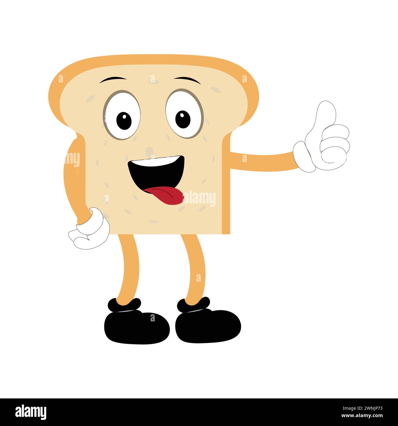 Happy Bread Slice Cartoon Mascot Charakter, lustige Sandwich Cartoon Vintage Brotcharakter Retro Style Brot Logo Vektor Illustration 60er Jahre 70er Jahre Stock Vektor