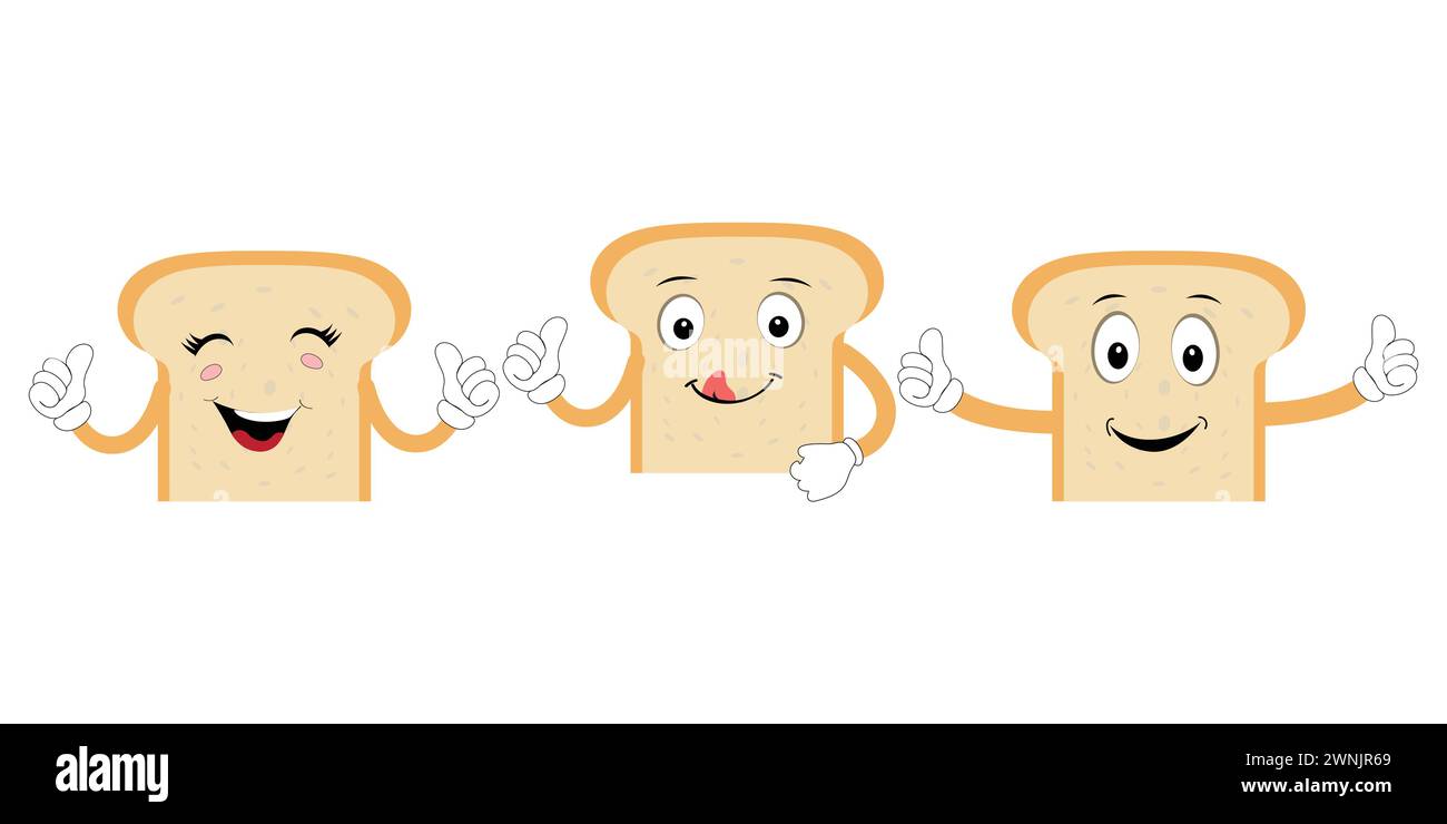 Happy Bread Slice Cartoon Mascot Charakter, lustige Sandwich Cartoon Vintage Brotcharakter Retro Style Brot Logo Vektor Illustration 60er Jahre 70er Jahre Stock Vektor