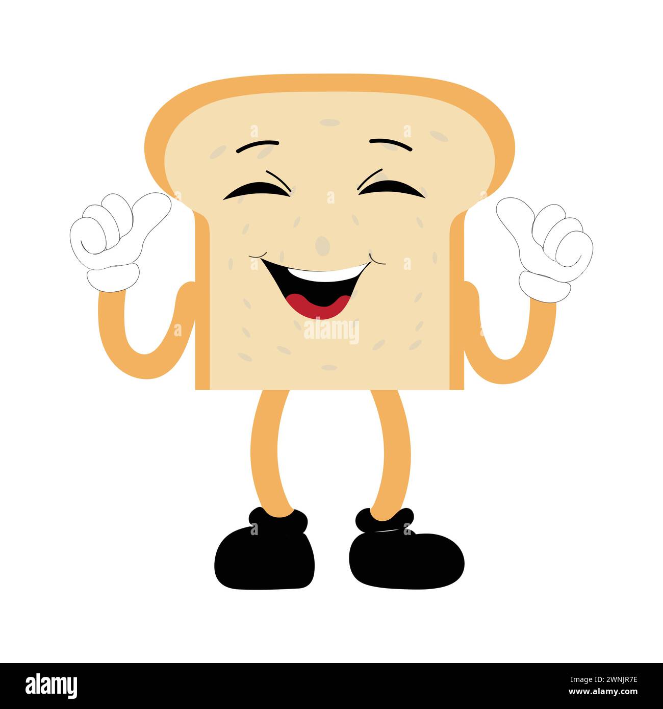 Happy Bread Slice Cartoon Mascot Charakter, lustige Sandwich Cartoon Vintage Brotcharakter Retro Style Brot Logo Vektor Illustration 60er Jahre 70er Jahre Stock Vektor