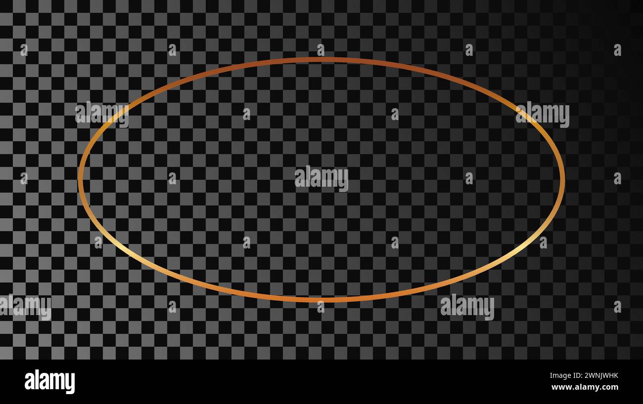 Goldener, ovaler Rahmen, isoliert auf dunklem transparentem Hintergrund. Glänzender Rahmen mit leuchtenden Effekten. Vektorabbildung. Stock Vektor