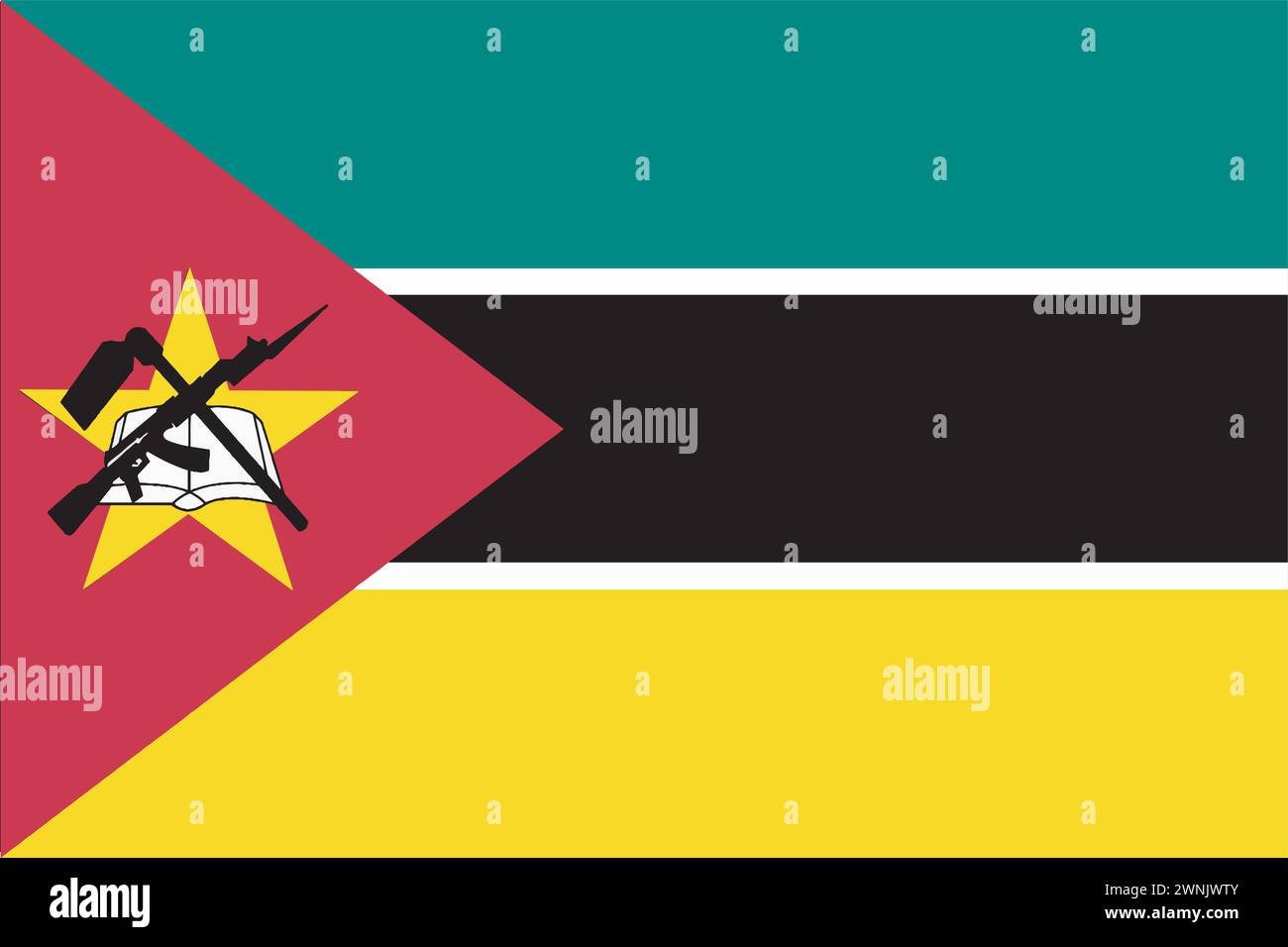 Die Nationalflagge des afrikanischen Landes Mosambik Stock Vektor