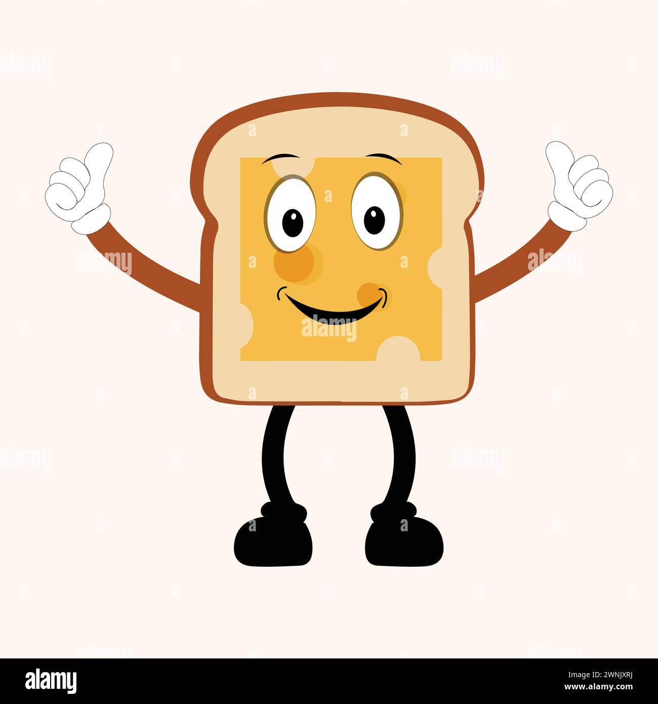 Happy Bread Slice Cartoon Mascot Charakter, lustige Sandwich Cartoon Vintage Brotcharakter Retro Style Brot Logo Vektor Illustration 60er Jahre 70er Jahre Stock Vektor