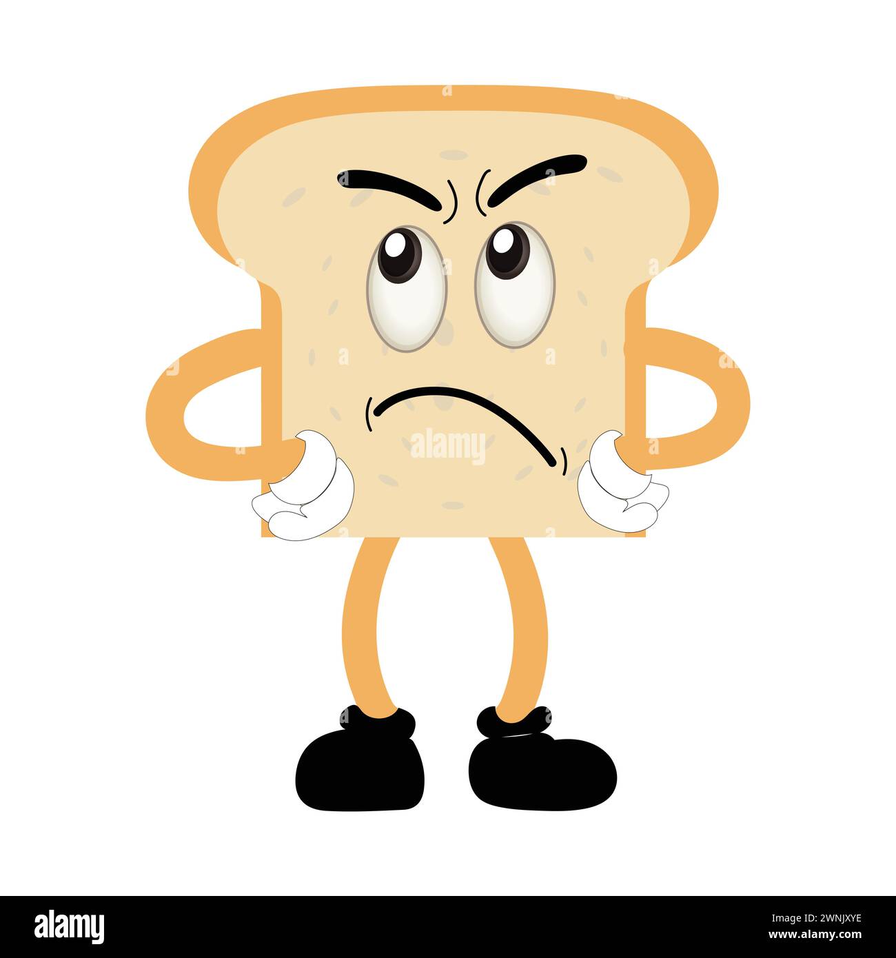 Happy Bread Slice Cartoon Mascot Charakter, lustige Sandwich Cartoon Vintage Brotcharakter Retro Style Brot Logo Vektor Illustration 60er Jahre 70er Jahre Stock Vektor