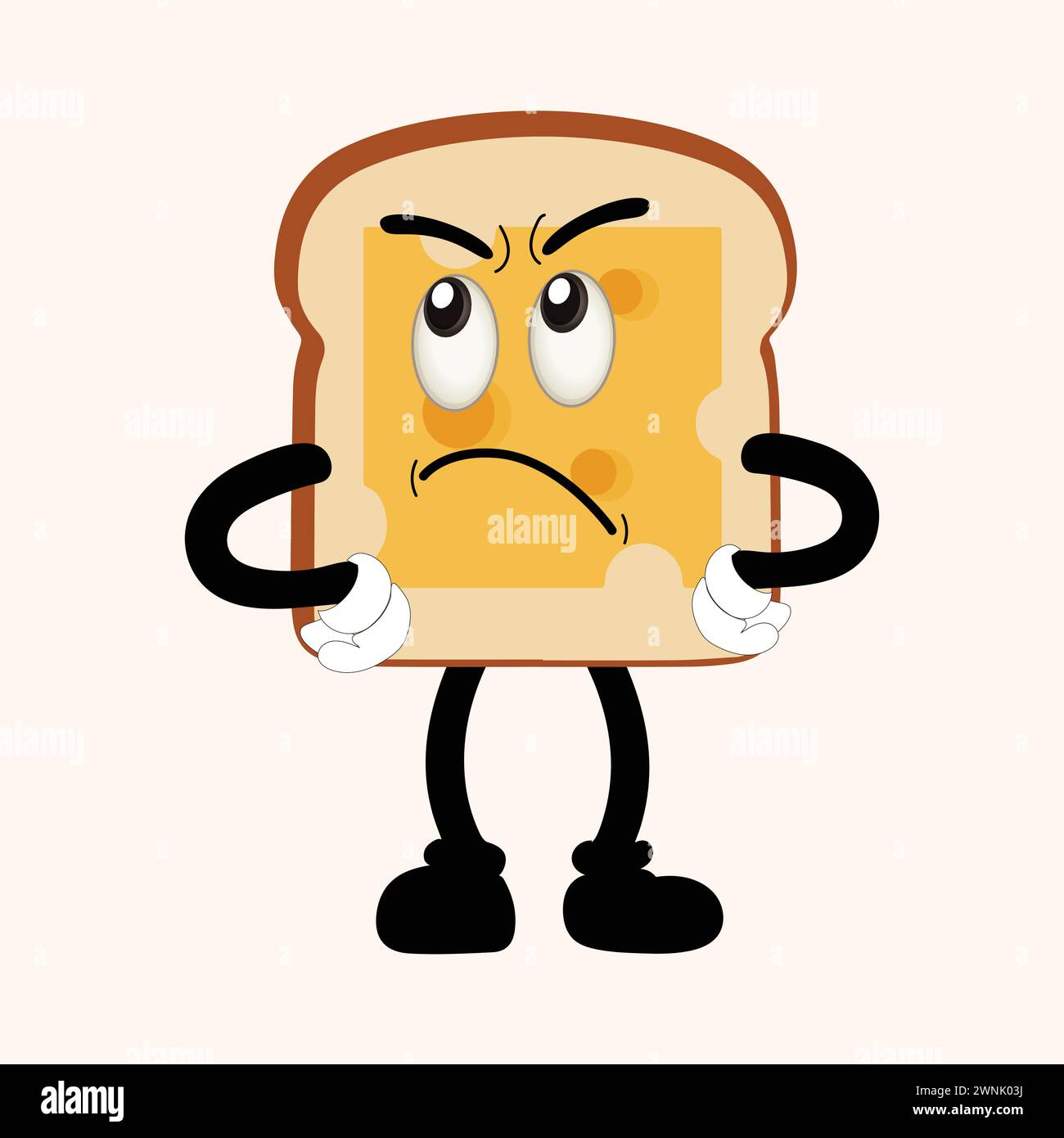 Happy Bread Slice Cartoon Mascot Charakter, lustige Sandwich Cartoon Vintage Brotcharakter Retro Style Brot Logo Vektor Illustration 60er Jahre 70er Jahre Stock Vektor