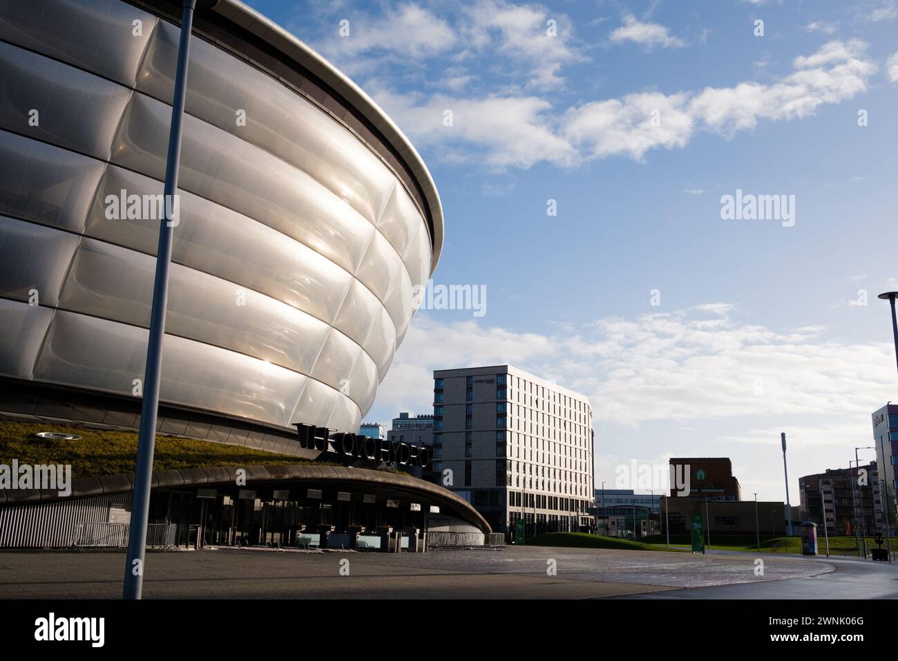 Glasgow Schottland: 13. Februar 2024: Außenansicht der Hydro Arena in Glasgow, auch bekannt als OVO Hydro Stockfoto