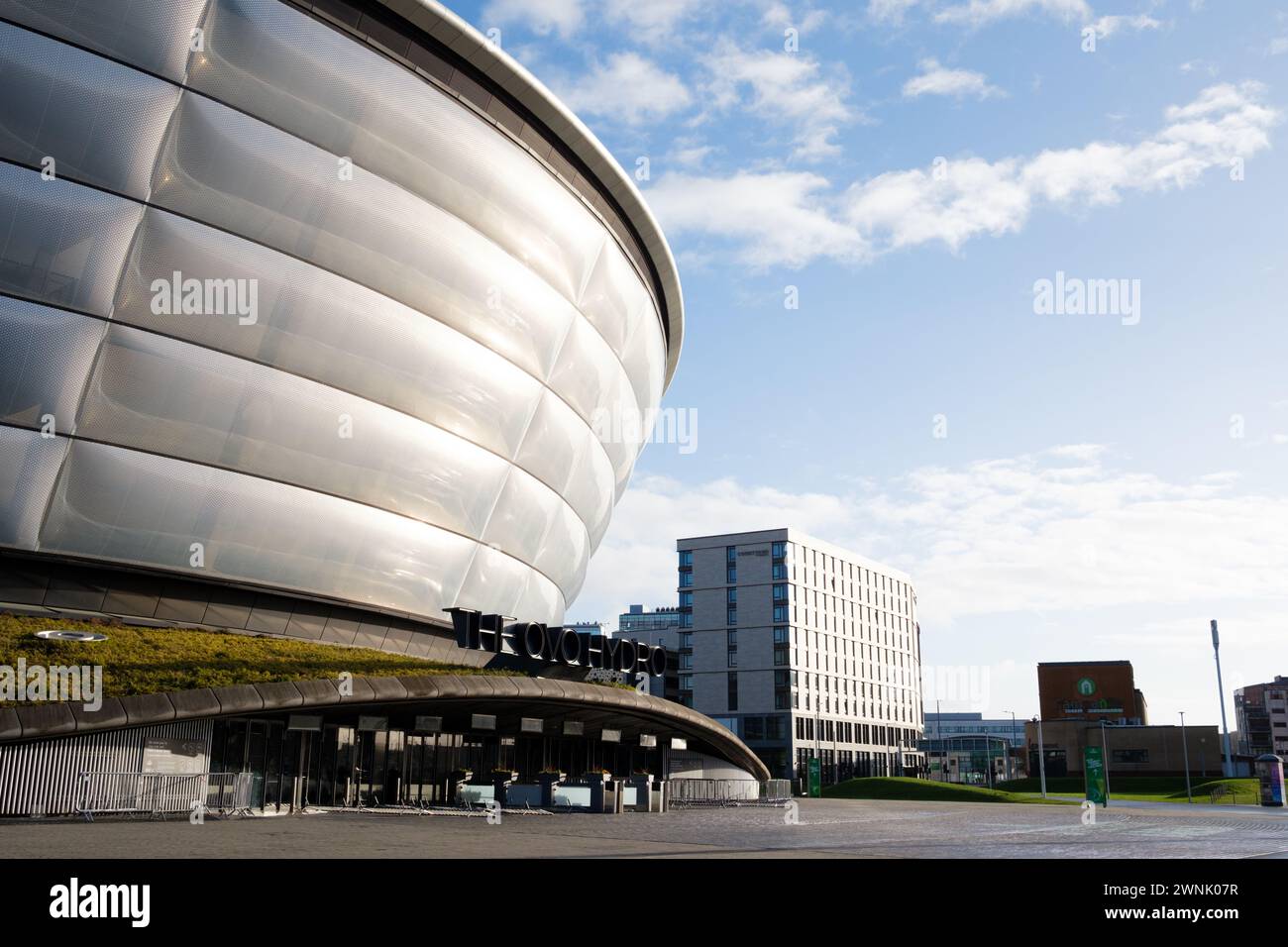 Glasgow Schottland: 13. Februar 2024: Außenansicht der Hydro Arena in Glasgow, auch bekannt als OVO Hydro Stockfoto