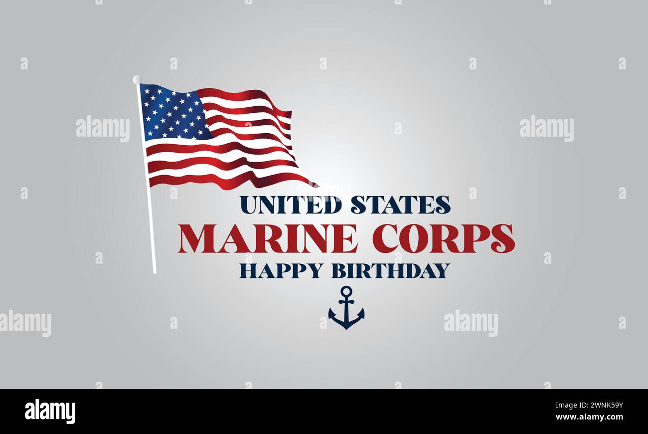 United states Marine Corps Happy Birthday stylischer Text mit us-Flagge Illustrationsdesign Stock Vektor