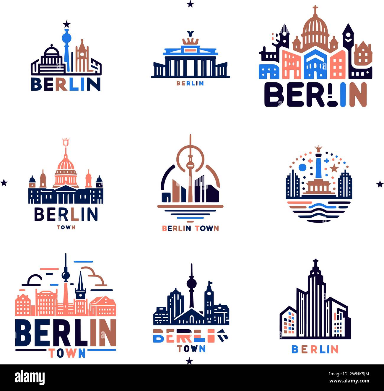 Berlin erkunden: Vektorgrafiken der Wahrzeichen der deutschen Hauptstadt Stock Vektor