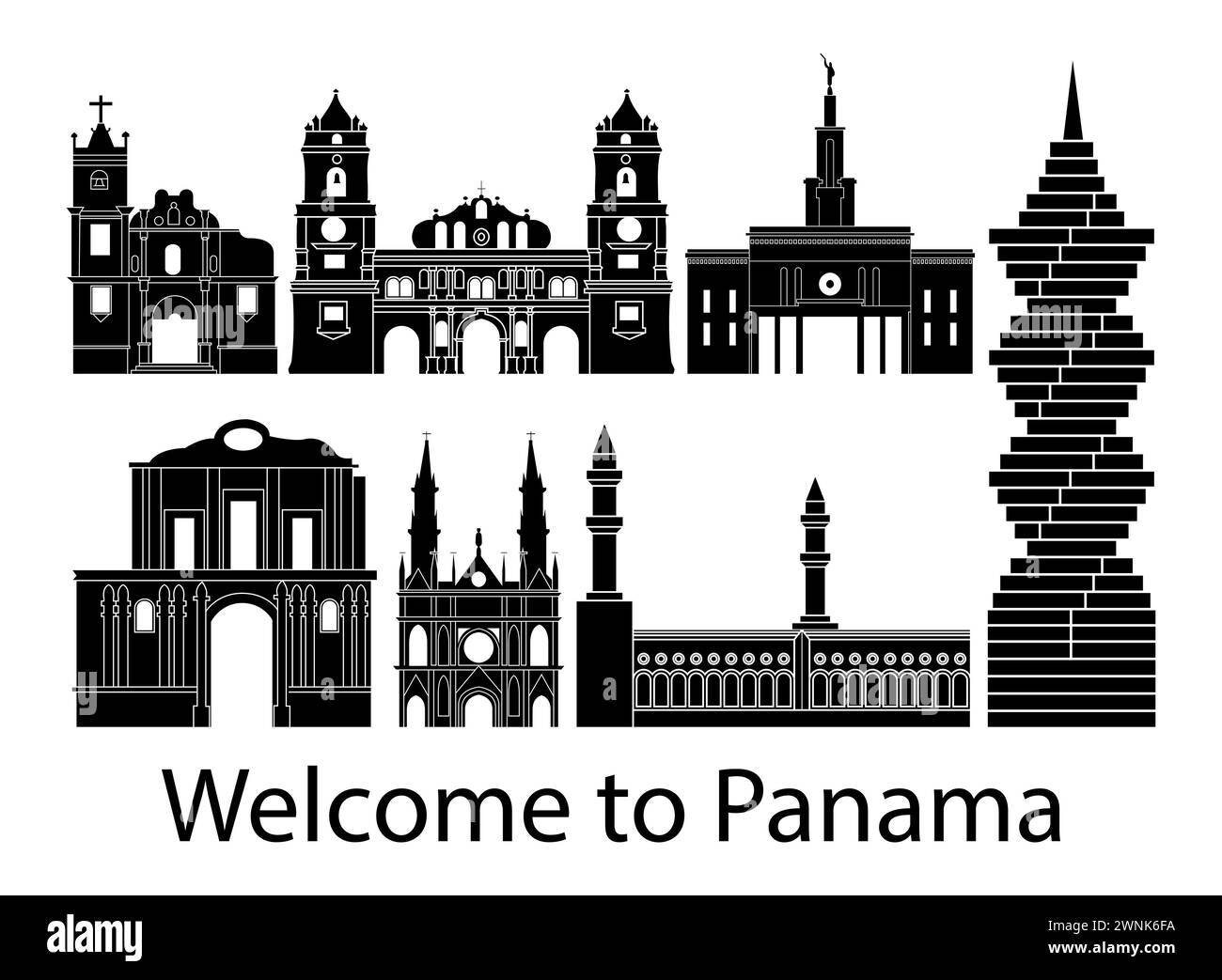 Set von Panama berühmten Wahrzeichen durch Silhouette Stil, Vektor Illustration Stock Vektor