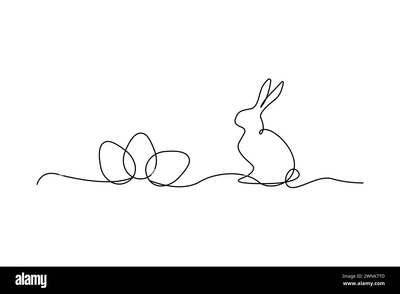 Eine Zeilenzeichnung von Kaninchen mit Ostereiern. Minimalistische Osterkunst. Vektorabbildung. EPS 10. Stock Vektor