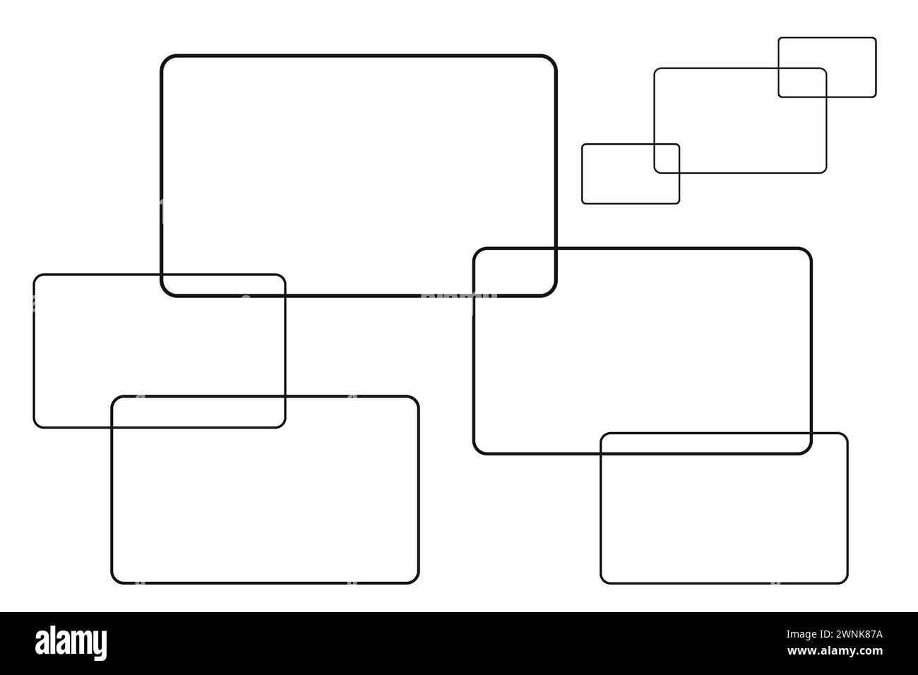 Rechtecke auf weißem Hintergrund, Abbildung. Geschäfts-, Kommunikations- und Informationskonzepte Stockfoto