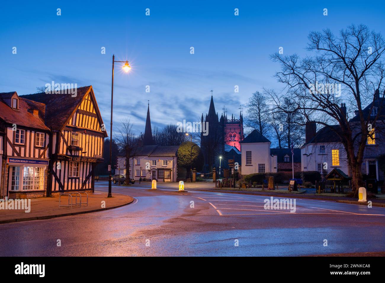 Evesham bei Sonnenaufgang im märz. Evesham, Wychavon, Worchestershire, England Stockfoto