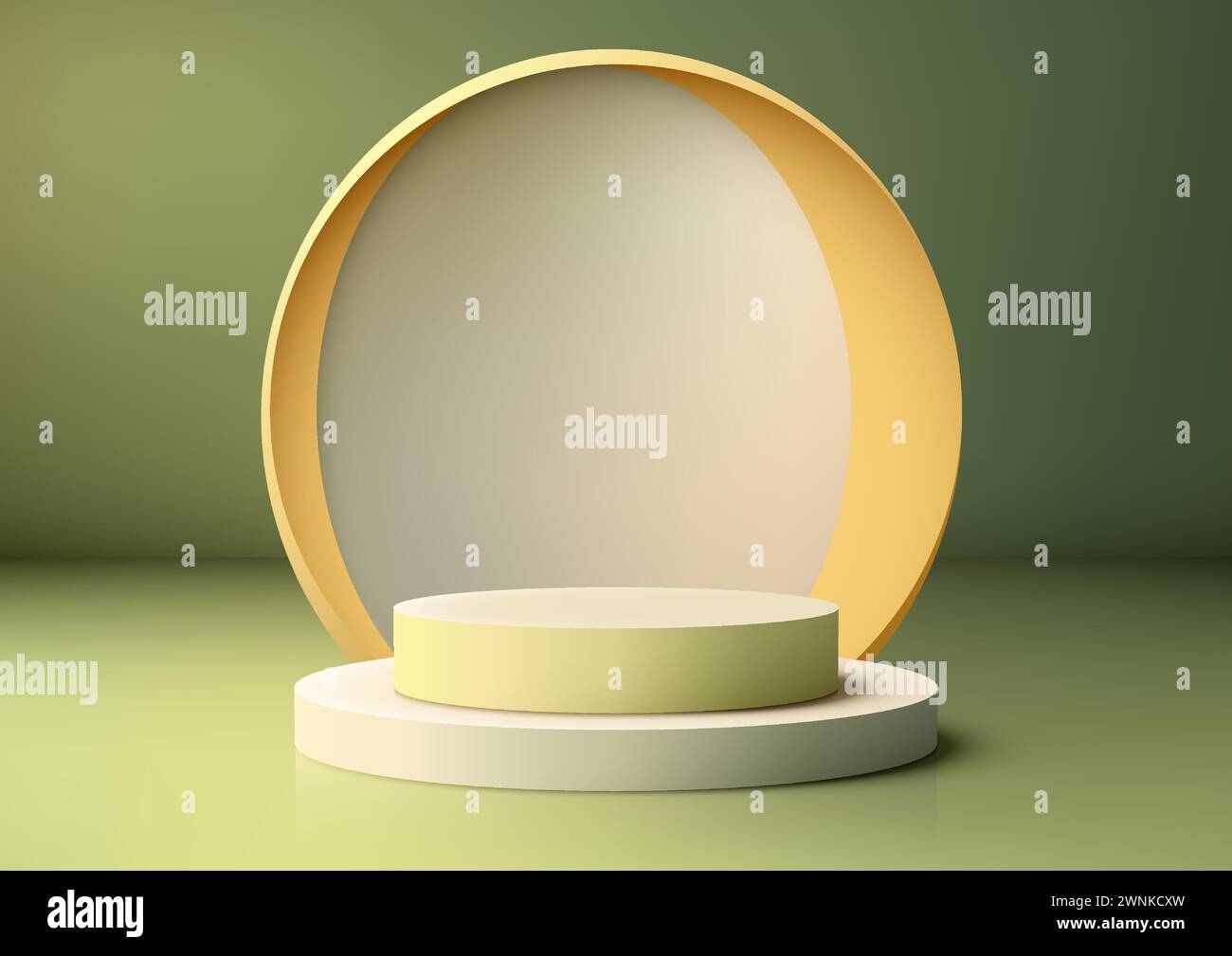 3D-Podium-Display mit minimalistischem Design vor einem kreisförmigen Hintergrund vor leuchtendem grünem Hintergrund, perfekt für die Präsentation Ihrer Produkte. Vect Stock Vektor