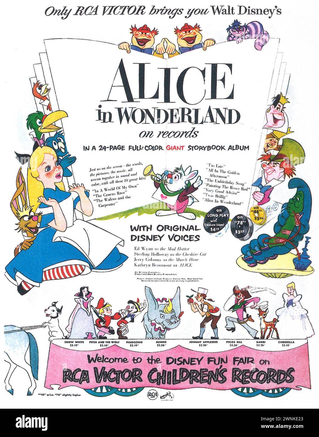 1951 RCA Records Alice in Wonderland Ad Stockfoto