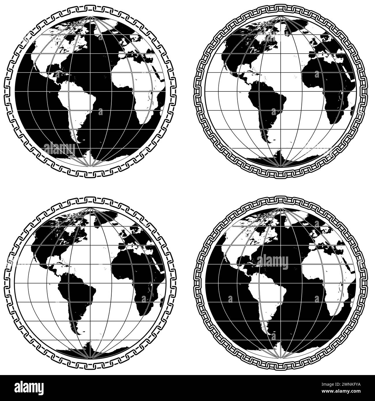 Vektordesign des Planeten Erde umgeben von Ketten, Design der Erdkugel mit Ketten Stock Vektor