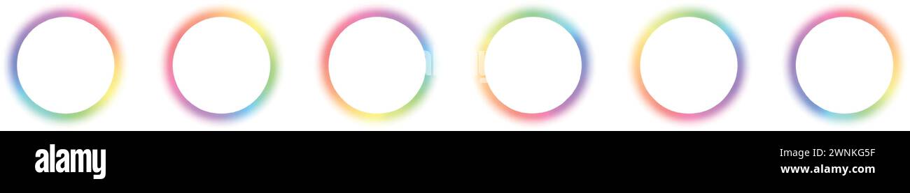 Unschärfe radialer Farbverlauf im Hintergrund, der mit dem Farbspektrum des Regenbogens in einem Kreis durchschwirrt. Lebendiges Design mit farbenfrohen Wirbeln. Abbildung des flachen Vektors isoliert Stock Vektor