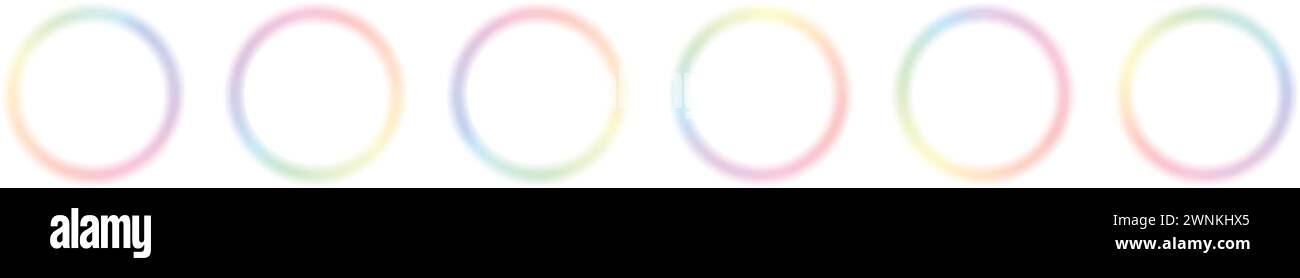 Unschärfe radialer Farbverlauf im Hintergrund, der mit dem Farbspektrum des Regenbogens in einem Kreis durchschwirrt. Lebendiges Design mit farbenfrohen Wirbeln. Abbildung des flachen Vektors isoliert Stock Vektor