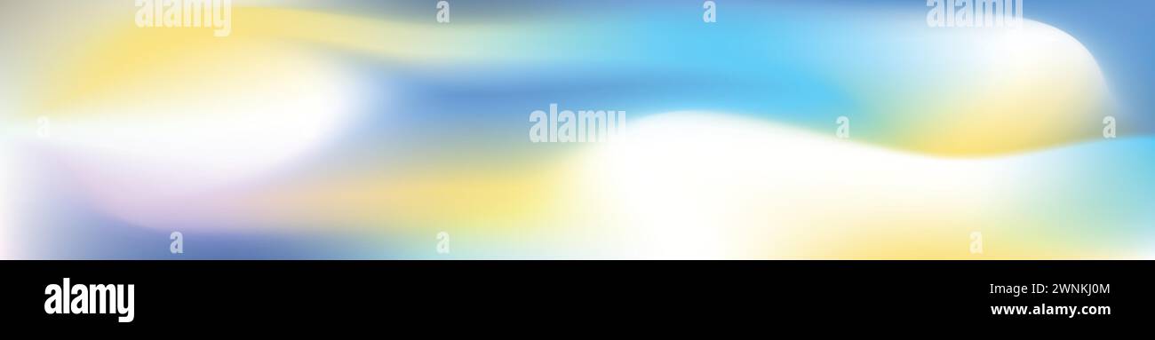 Verlaufender Hintergrund, der Blau, Gelb und Violett mit sanftem Glanz und lebendiger Aura verbindet. Illustration des flachen Vektors auf weißem Hintergrund isoliert. Stock Vektor