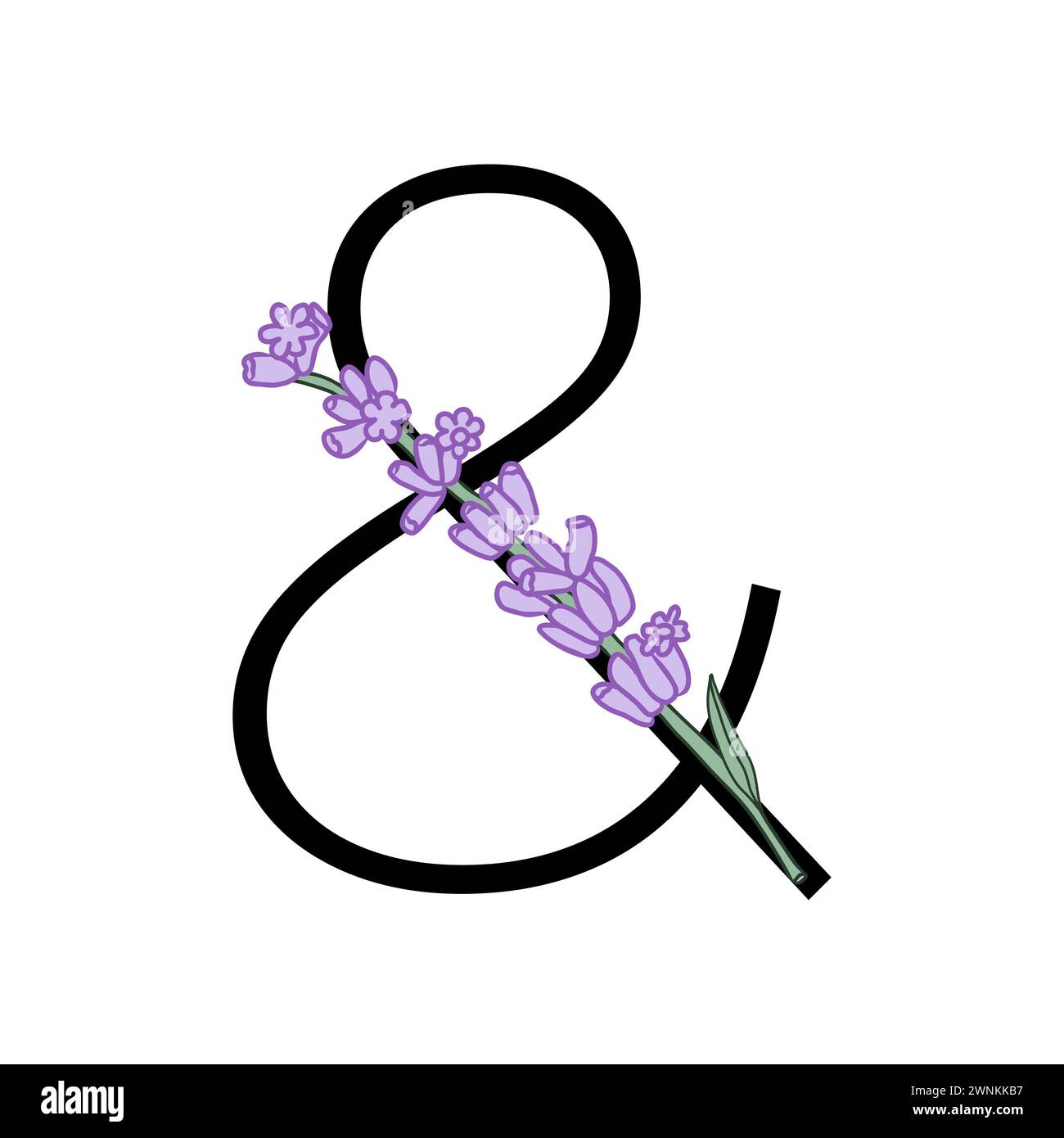 Lavendelblüte violett kleines Blumenalphabet für die Gestaltung von Karte oder Einladung. Vektor-Illustrationen, isoliert auf weißem Hintergrund für Sommer Blumen Stock Vektor