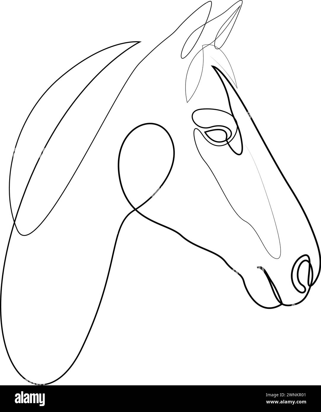 Einzeilige Silhouette mit Pferdekopf. Handgezeichnete Minimalismus Stil Vektor Illustration Stock Vektor