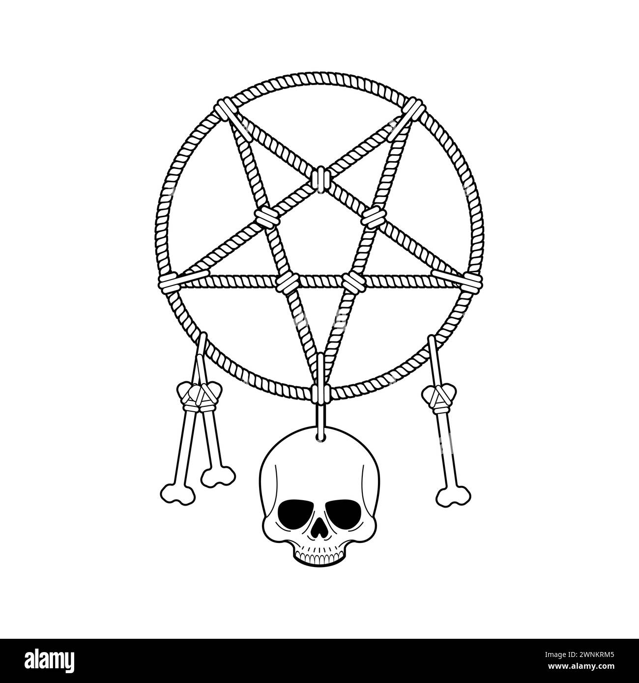 Alptraum-Traumfänger. Pentagramm, Schädel und Kreis. Symbol der Alpträume in einem Traum Stock Vektor