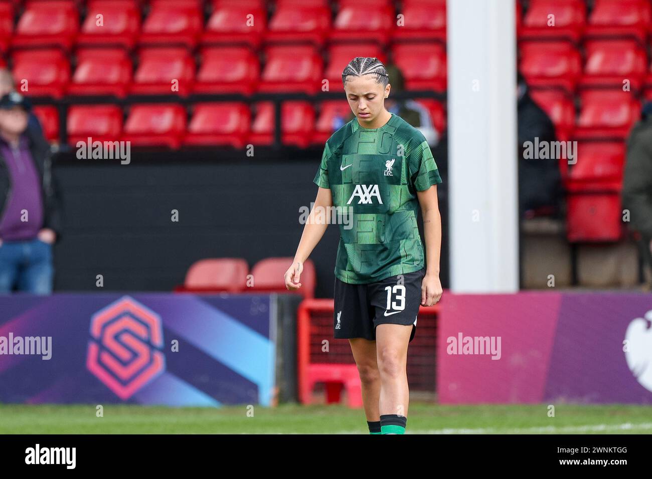 Birmingham, Großbritannien. März 2024. Mia Enderby aus Liverpool macht sich beim Spiel der FA Women's Super League 1 zwischen Aston Villa Women und Liverpool Women am 3. März 2024 im Poundland Bescot Stadium im Walsall Football Club in Walsall, England auf. Foto von Stuart Leggett. Nur redaktionelle Verwendung, Lizenz für kommerzielle Nutzung erforderlich. Keine Verwendung bei Wetten, Spielen oder Publikationen eines einzelnen Clubs/einer Liga/eines Spielers. Quelle: UK Sports Pics Ltd/Alamy Live News Stockfoto