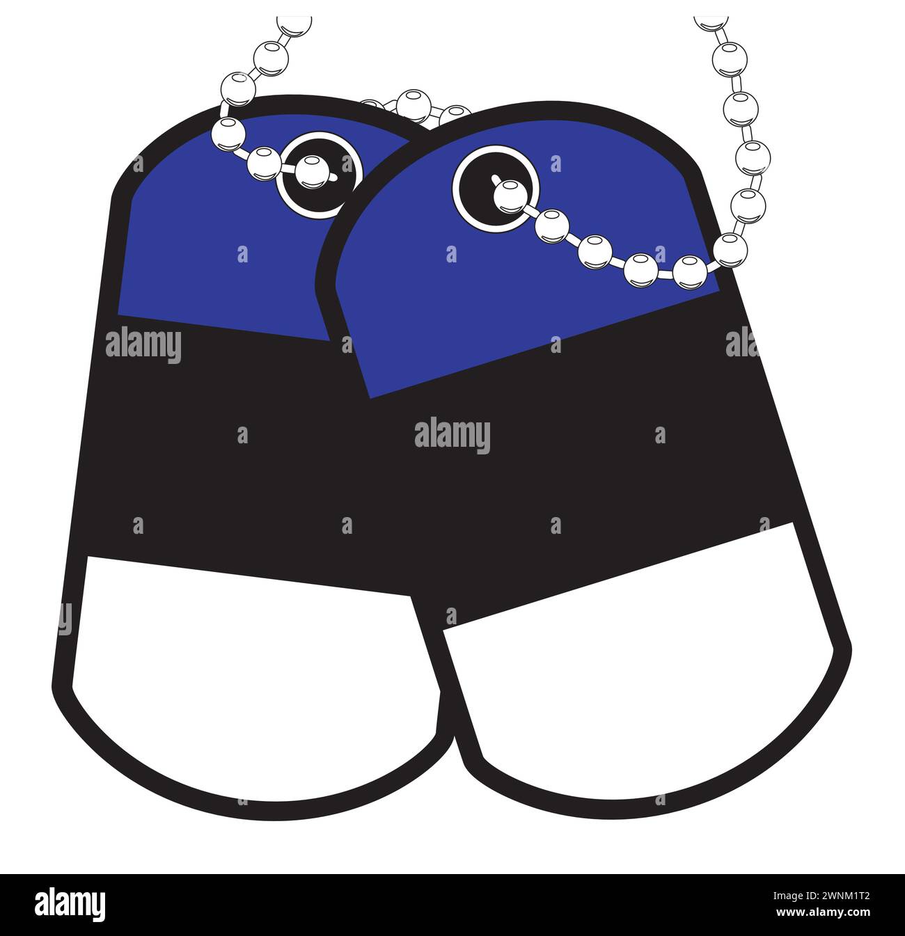 Ein Paar estnischer Militärhundetiketten mit Kette auf weißem Hintergrund, die die Farben der estnischen Nationalflagge zeigen Stock Vektor